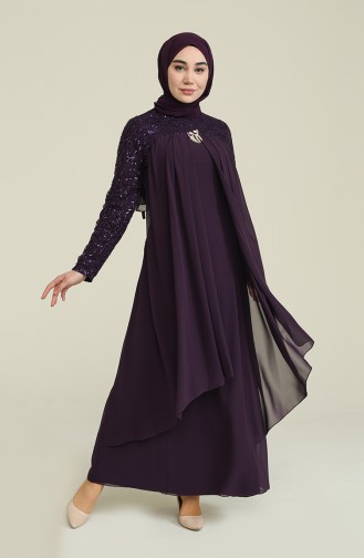 Chiffon Abendkleid mit Brosche 5265110 Dunkel Lila 52651-10