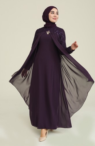 Robe de Soirée Mousseline Détail Broche 52651-10 Pourpre Foncé 52651-10