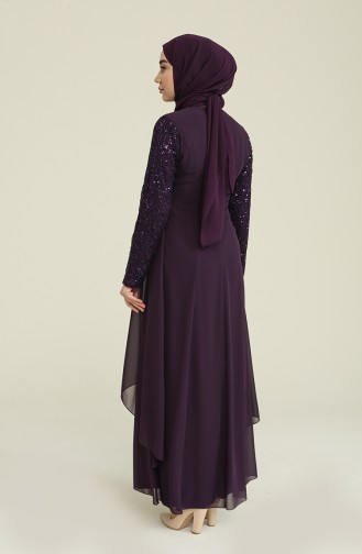 Robe de Soirée Mousseline Détail Broche 52651-10 Pourpre Foncé 52651-10