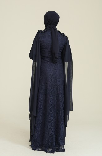 Navy Blue Hijab Evening Dress 7113-01