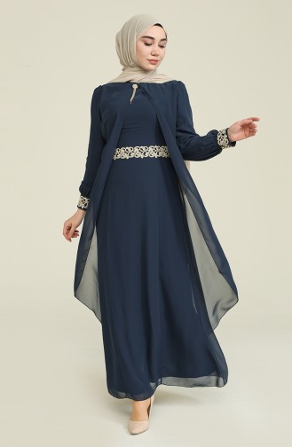 Chiffon Glossy Details Dress 52221-05 Navy Blue 52221-05