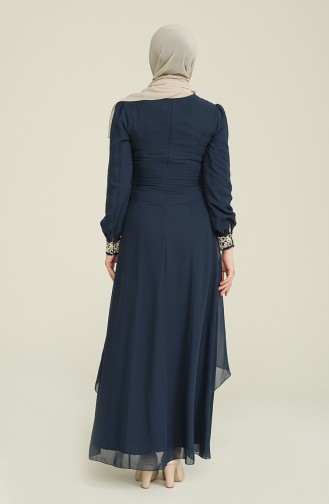 Chiffon Glossy Details Dress 52221-05 Navy Blue 52221-05