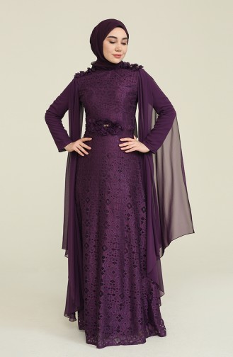 Lace V-neck Evening Dress 8113-05 Purple 8113-05