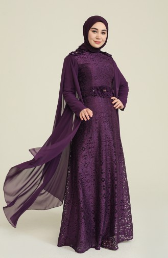 Lace V-neck Evening Dress 8113-05 Purple 8113-05