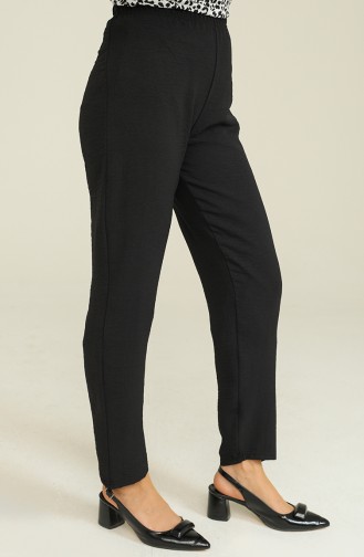 Aerobin Kumaş Beli Lastikli Pantolon 2204-03 Siyah