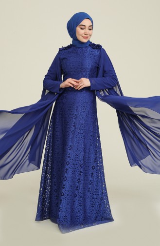 Robe de Soirée a Dentelle 8113-03 Bleu Roi 8113-03