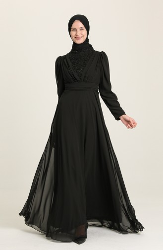 Black Hijab Evening Dress 5628-01