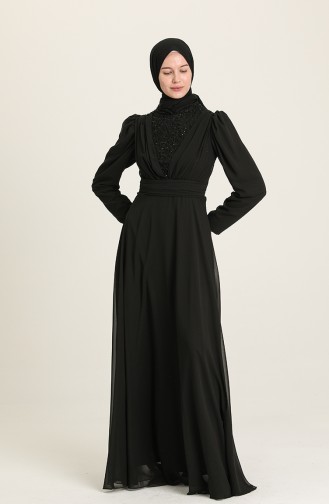 Black Hijab Evening Dress 5628-01