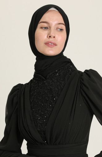 Black Hijab Evening Dress 5628-01