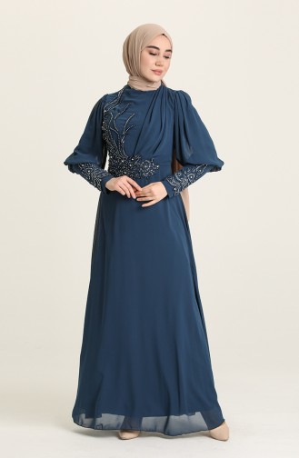 Petrol Hijab Evening Dress 52817-05