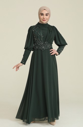 Emerald Green Hijab Evening Dress 52817-06