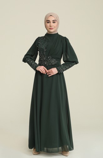 Emerald Green Hijab Evening Dress 52817-06