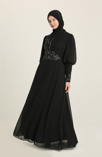 Black Hijab Evening Dress 52817-07