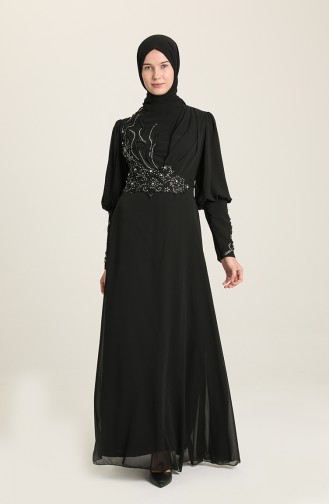Black Hijab Evening Dress 52817-07