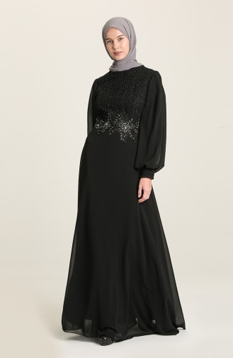 Black Hijab Evening Dress 52819-02