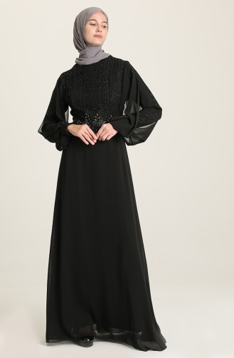 Black Hijab Evening Dress 52819-02