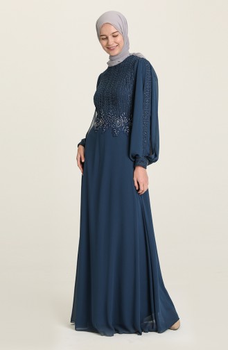 Petrol Hijab Evening Dress 52819-05