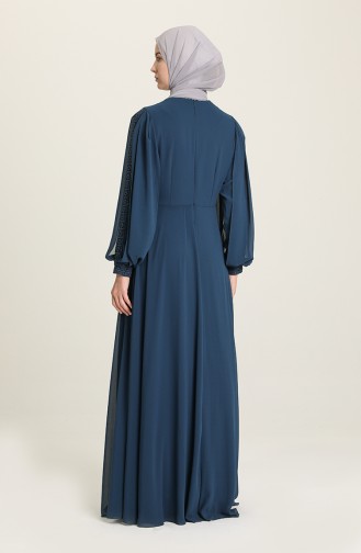 Petrol Hijab Evening Dress 52819-05