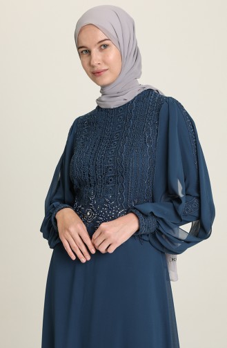 فساتين سهرة بتصميم اسلامي أزرق زيتي 52819-05