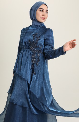 Indigo Hijab Evening Dress 52825-03