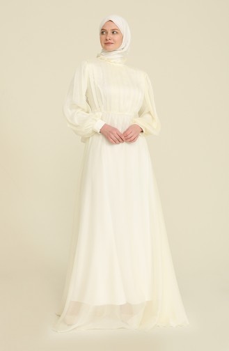 Creme Hijab-Abendkleider 0043A-02