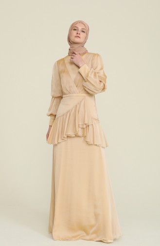 Beige Hijab Evening Dress 0098-03