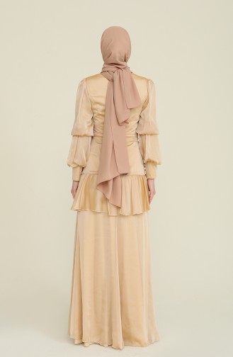 Beige Hijab Evening Dress 0098-03