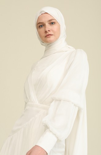 Ecru Hijab Evening Dress 0098-04