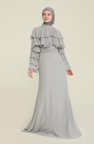 Gray Hijab Evening Dress 0206-02