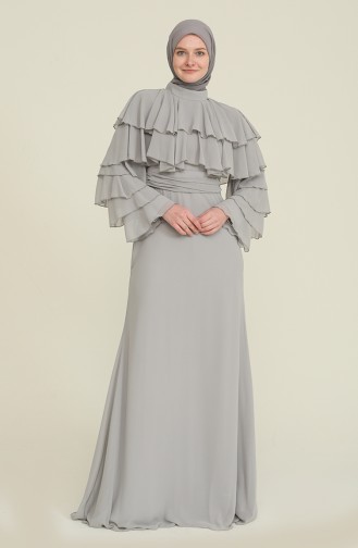 Gray Hijab Evening Dress 0206-02