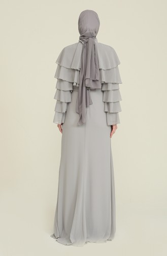 Gray Hijab Evening Dress 0206-02