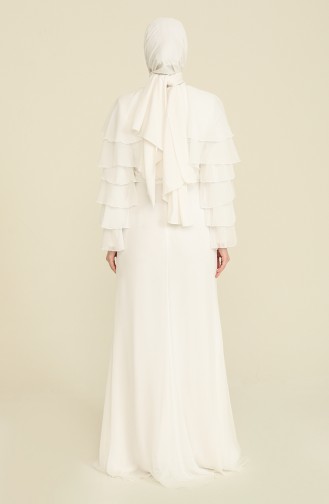 Ecru Hijab Evening Dress 0206-03