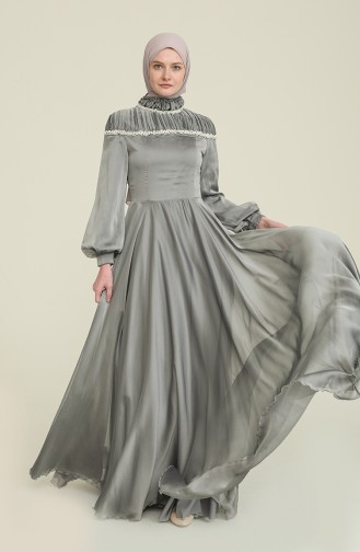 Gray Hijab Evening Dress 0415-03