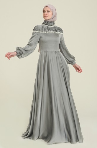 Gray Hijab Evening Dress 0415-03