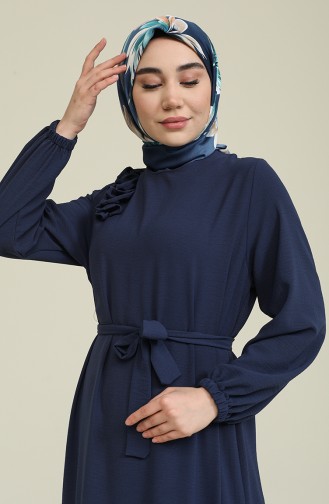 Kadın Büyük Beden Omzu Fırfırlı Elbise 8207 Lacivert