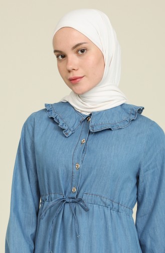 Beli Büzgülü Kot Elbise 8246-01 Kot Mavi