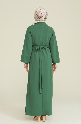 Bel Bağlamali Tesettür Elbise 8004-06 Zümrüt Yeşili