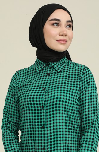 Ekose Viskon Emprime Tunik 6561-03 Zümrüt Yeşili