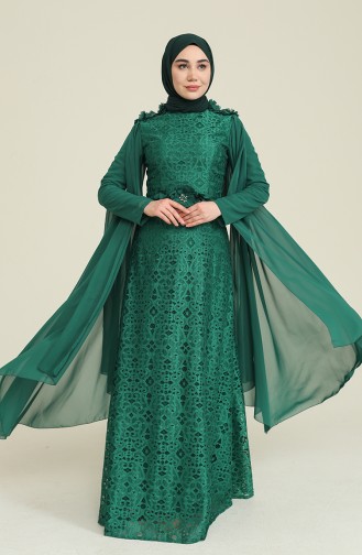 Lace V-neck Evening Dress 8113-06 Emerald Green 8113-06