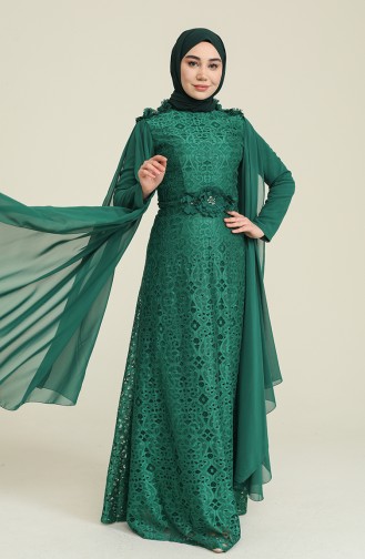 Lace V-neck Evening Dress 8113-06 Emerald Green 8113-06