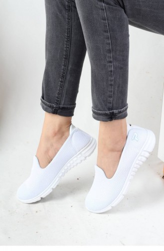 Kadın Akıllı Taban Spor Babet Beyaz Renk Esnek Ayakkabı Flex Beyaz