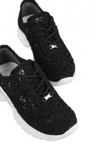 Siyah Dantel Örgülü Sneaker Yazlık Spor Ayakkabı Molina Siyah