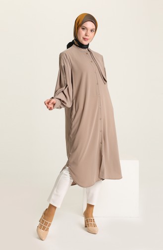 Düğmeli Uzun Tunik 1024-03 Vizon