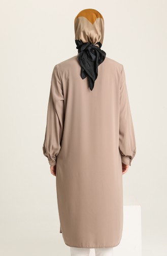 Düğmeli Uzun Tunik 1024-03 Vizon