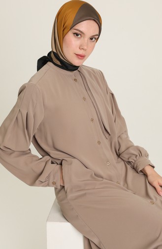 Düğmeli Uzun Tunik 1024-03 Vizon