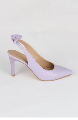 Lila Rengi Arkadan Fiyonklu Stiletto Topuklu Ayakkabı Pony Mor