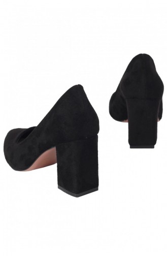 Siyah Süet Stiletto Kalın Topuklu Ayakkabı Erkly Siyah