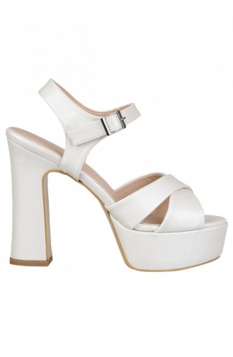 Ekru Kalın Platform Topuklu Yüksek Ayakkabı Margarita Beyaz