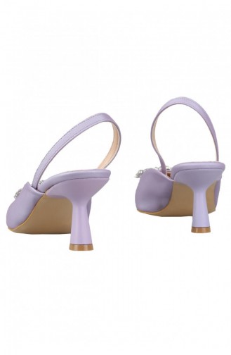 Lila Renk Arkası Açık Taşlı Stiletto Kısa Topuklu Ayakkabı Elizabeth Mor