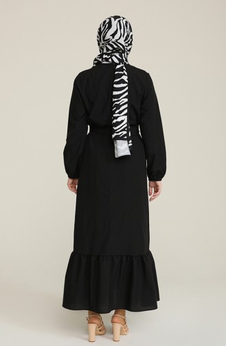 Kolu Lastikli Kuşaklı Elbise 15040-01 Siyah